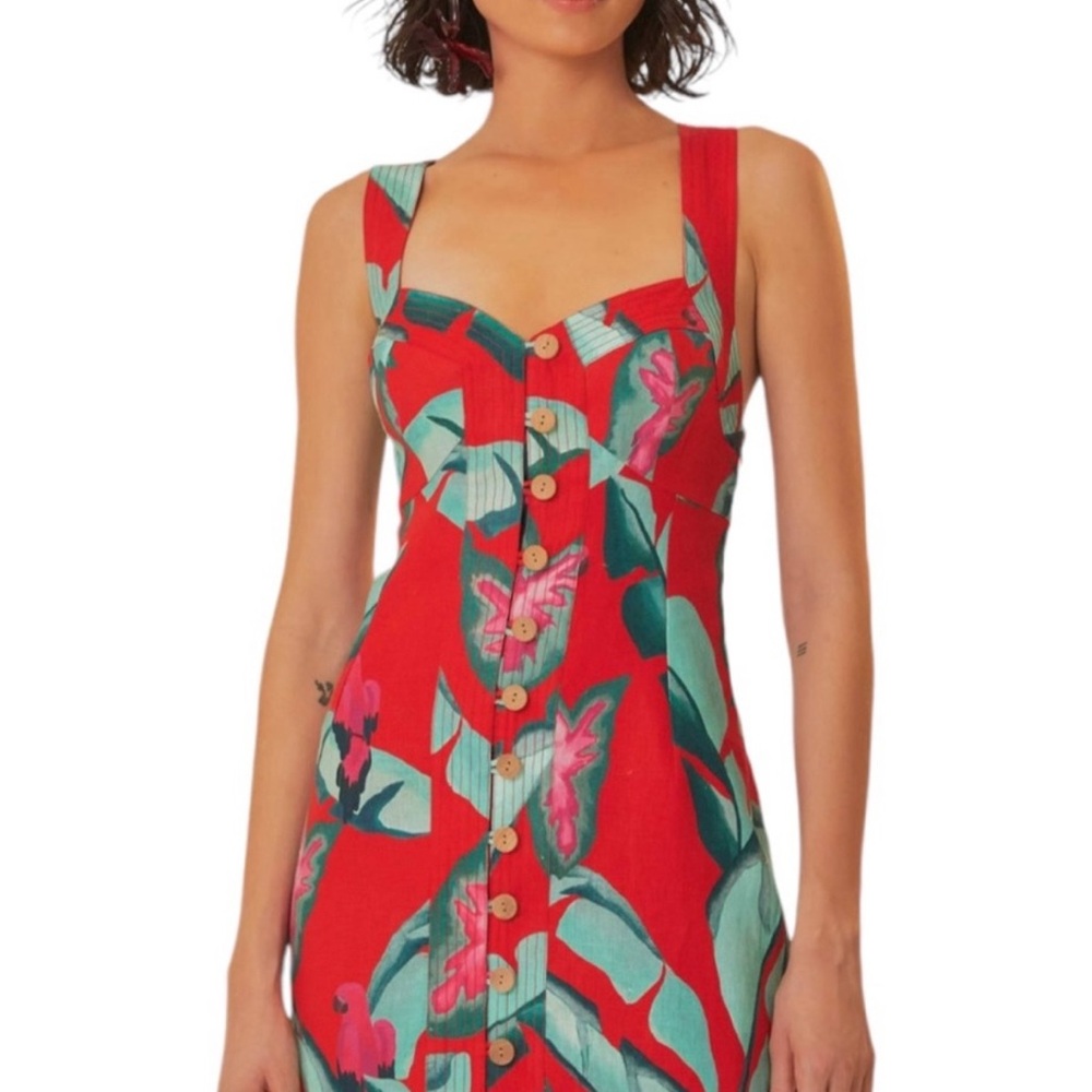 Farm Rio Sumner Foliage Linen Minidress Size: M